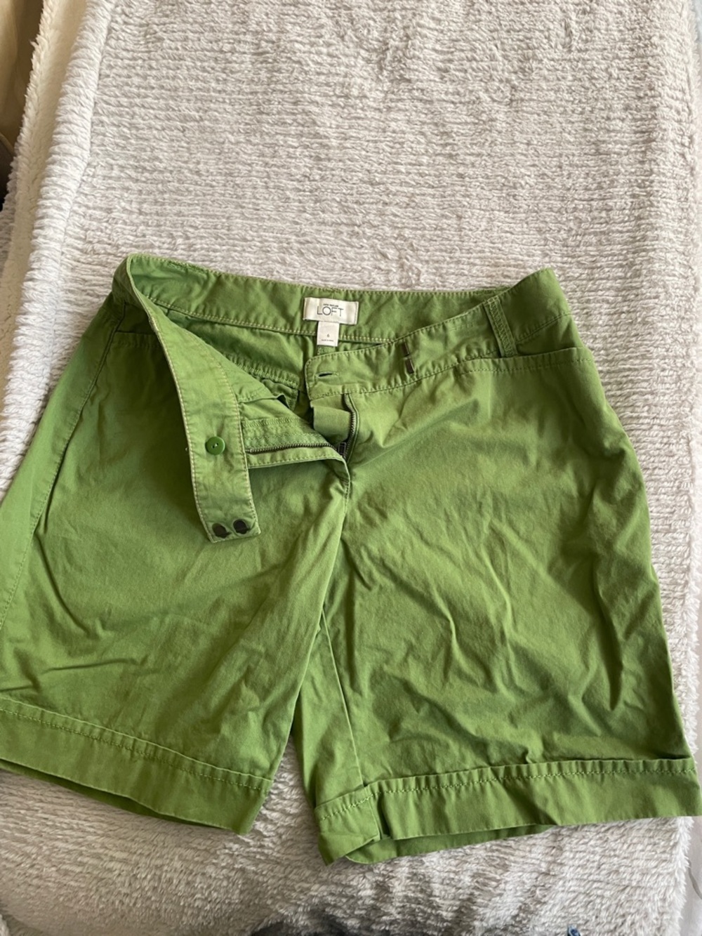 LOFT Green Cotton Chino Bermuda Shorts